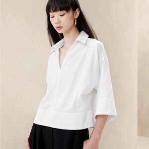 Banana Republic Women's NWT CRUZ OVERSIZED POPOVER TOP Small White